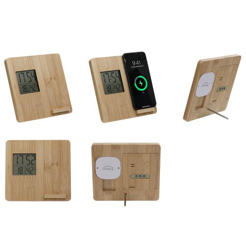 Desktop Bamboo Clock Wireless Mobile Charger